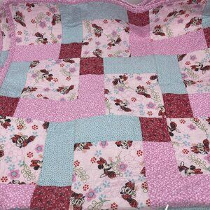 Handmade Disney Minnie Mouse Patchwork Quilt 48x48 Pink Floral Toddler Crib Lap